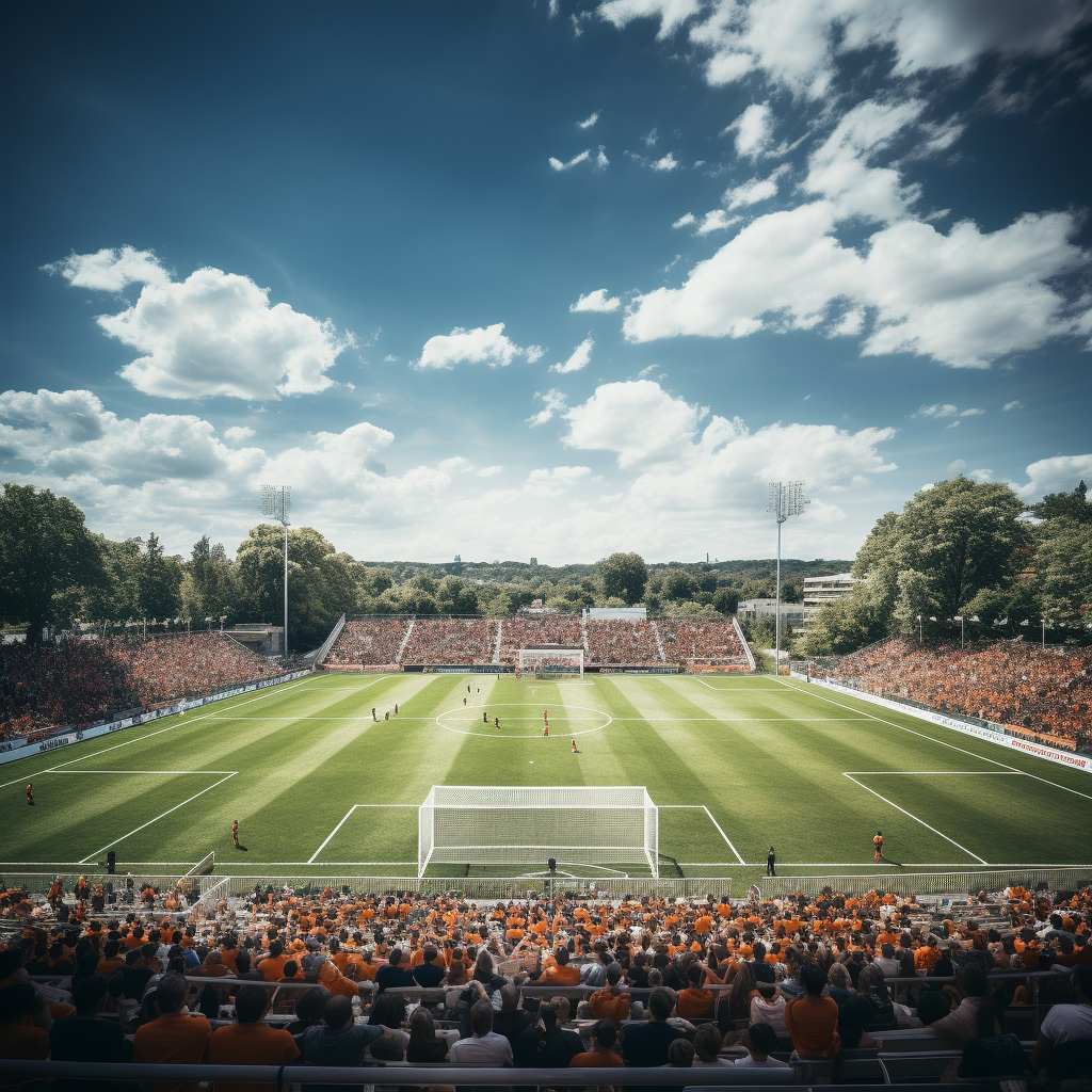 Football match in orange and white jerseys