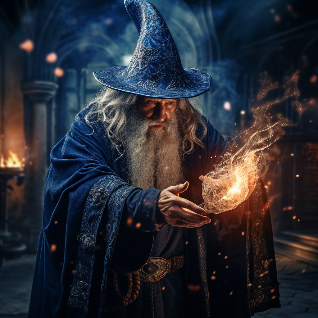 Cinematic wizard performing mesmerizing magic spell