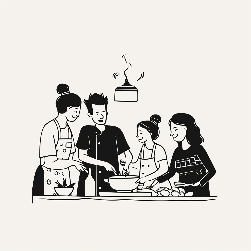 Simple Friends Cooking Vector Illustration