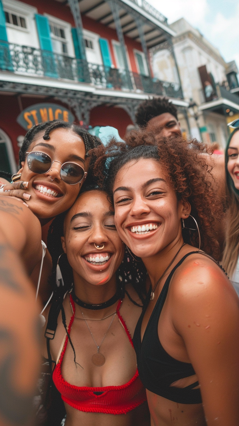 diverse group friends selfie New Orleans