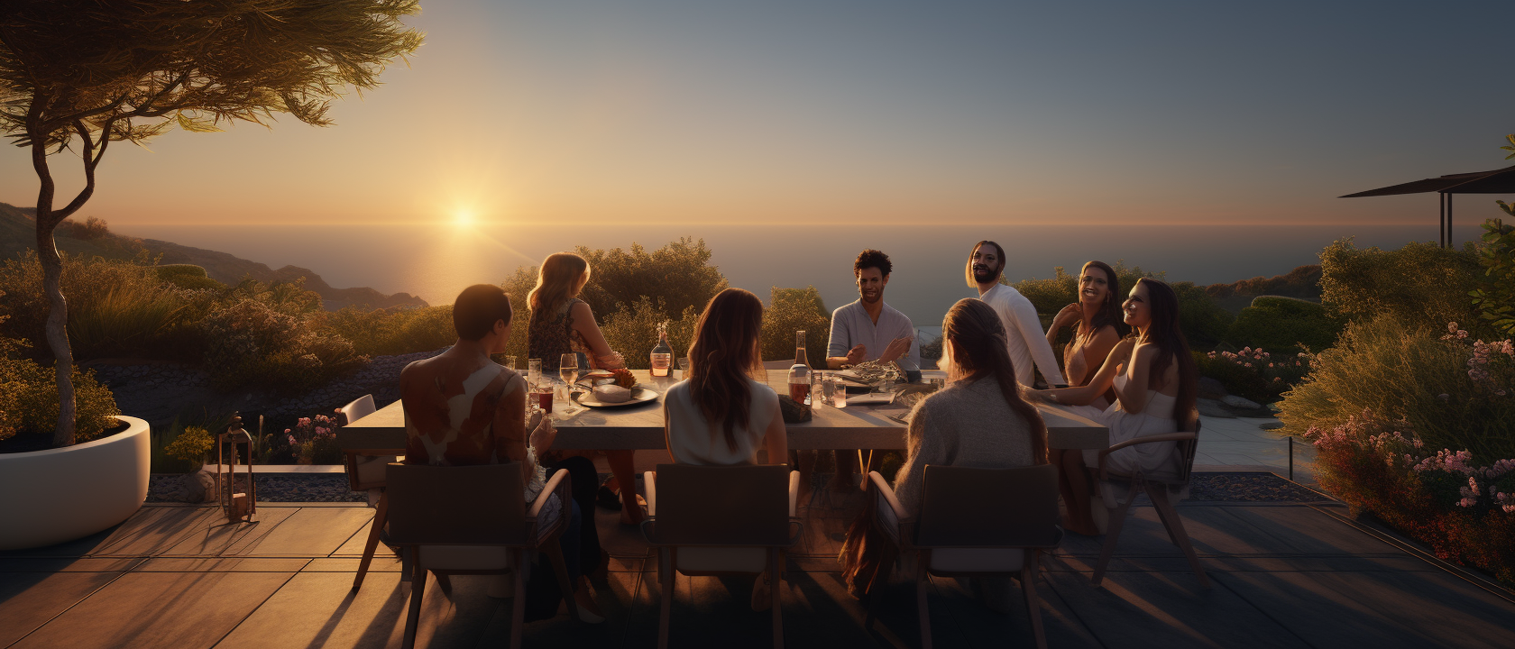 Group of Friends Enjoying Beautiful Ocean Landscape