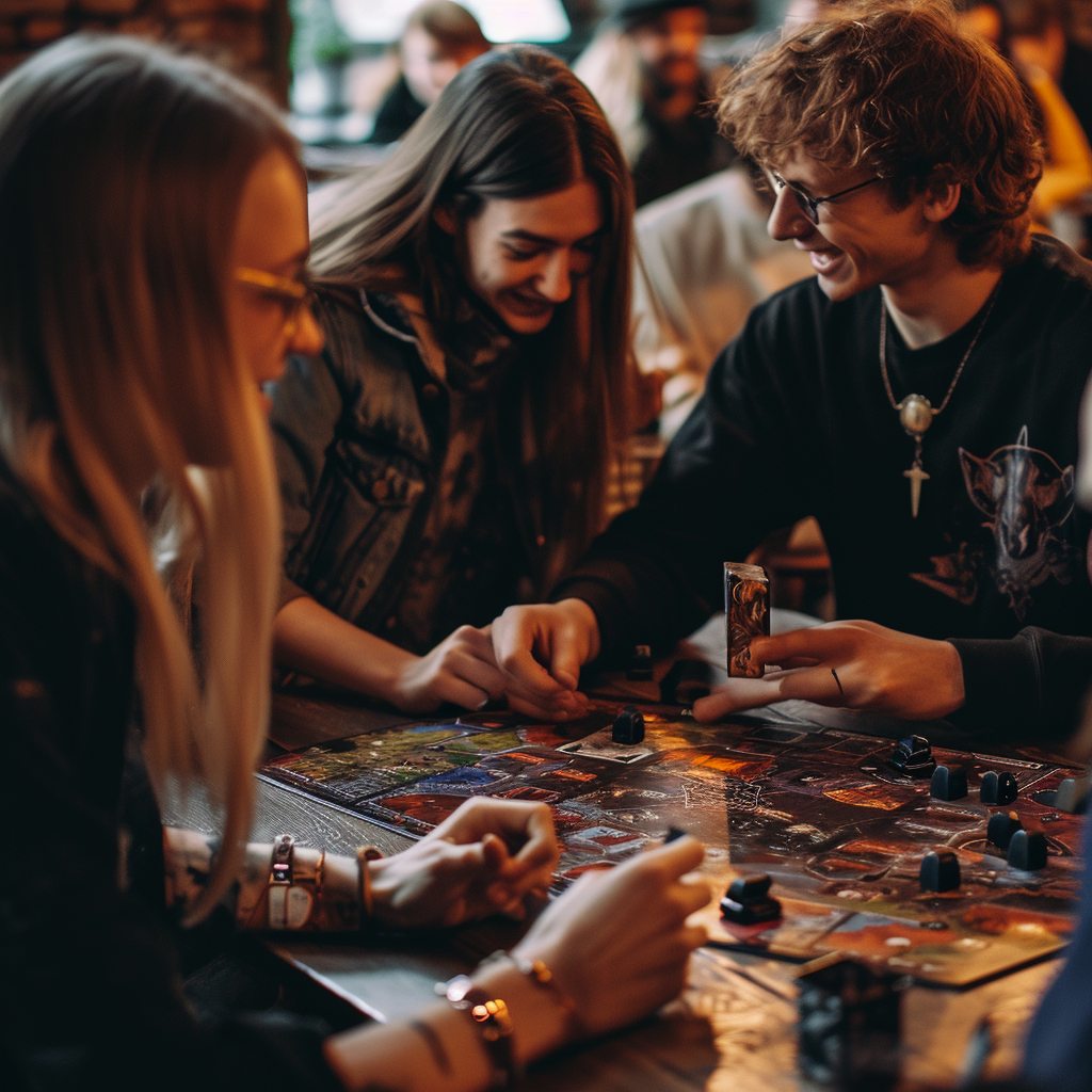 group of friends playing The Witcher board game