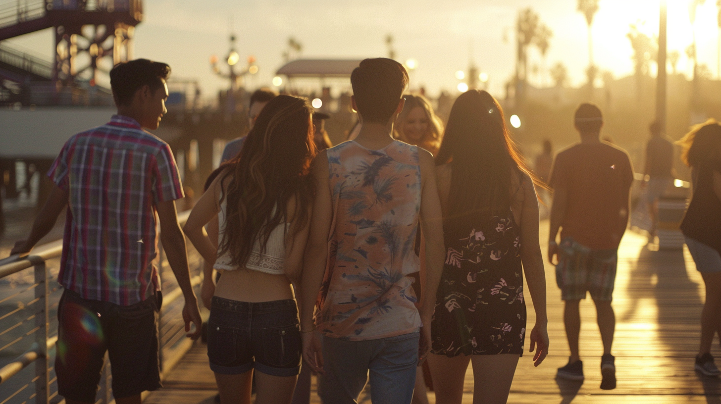 Group of friends at Santa Monica Pier