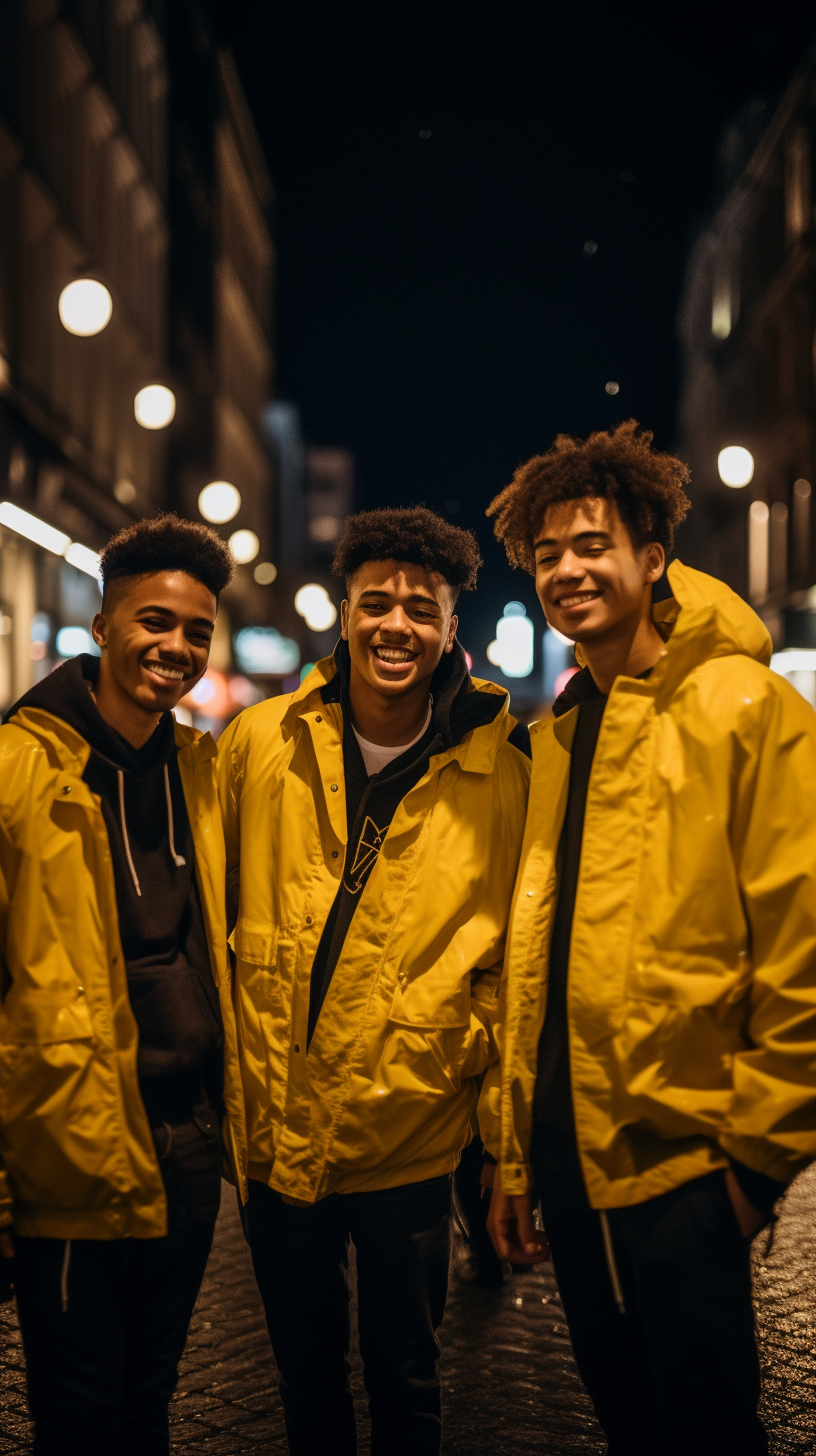 Group of Friends Smiling in the Streets at Night