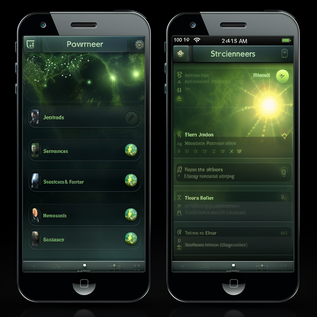 Simple mobile UI design with solarpunk aesthetic