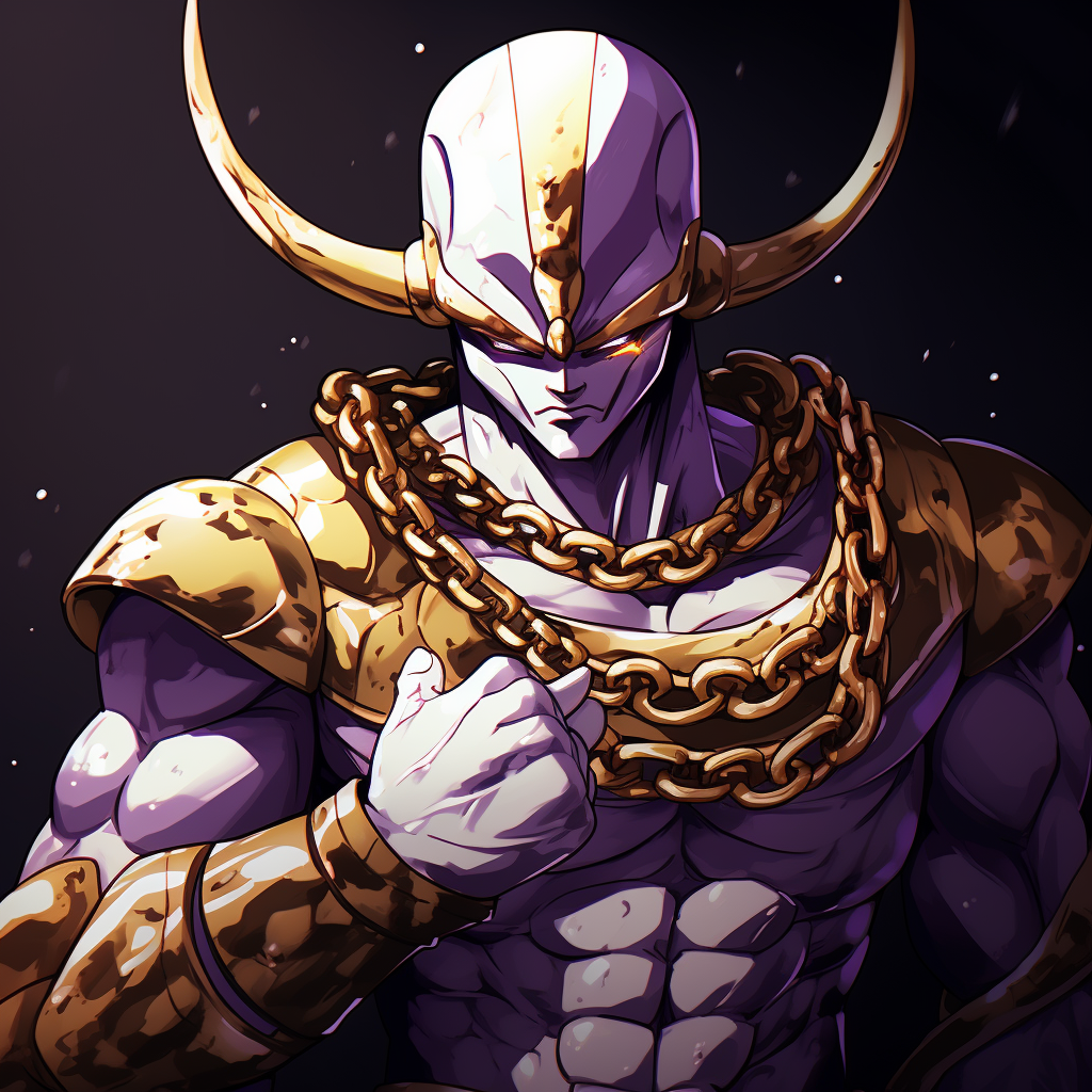 Frieza wearing gold chains in anime style