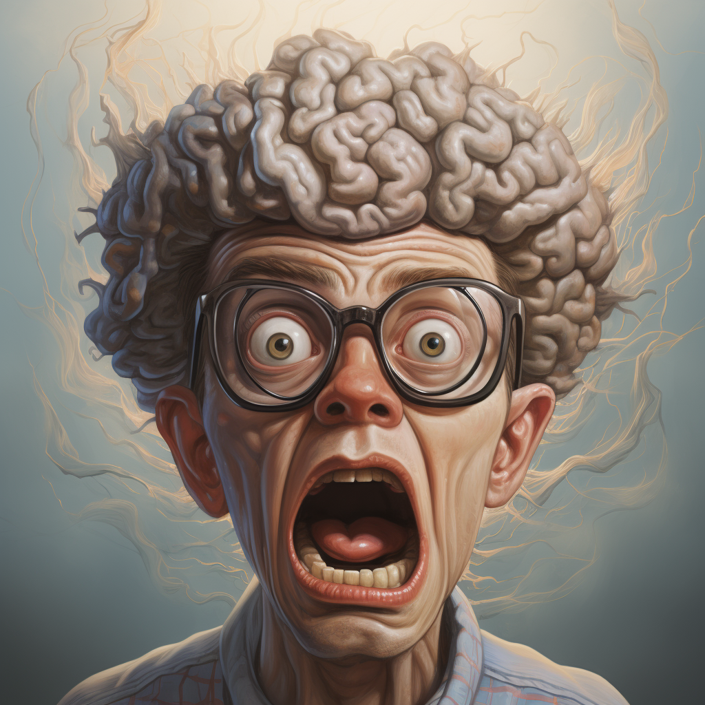 Frightened brain with glasses