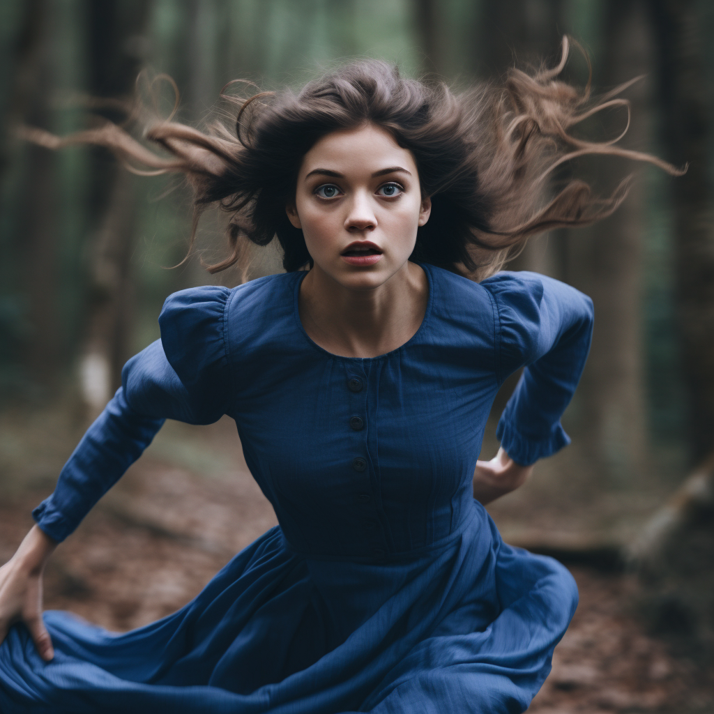 Woman Running in Blue Dress