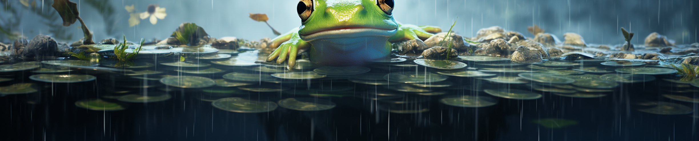 Frog in Pond with Raining Money