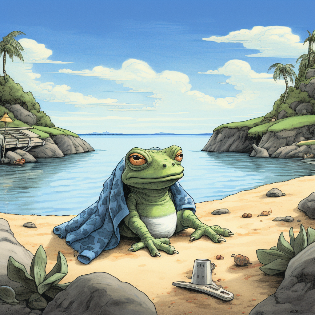 Frog Character Relaxing on Beach