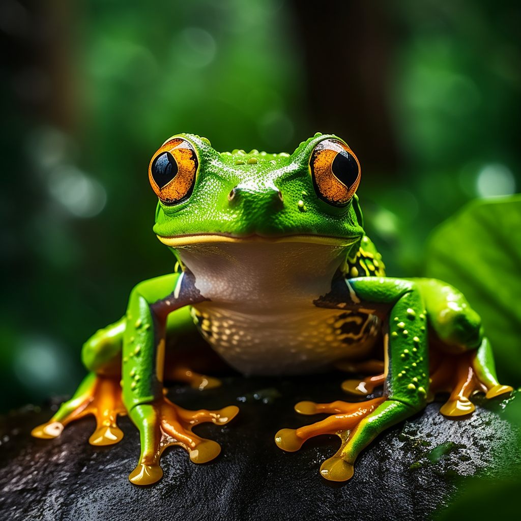 Frog on Green Leaf