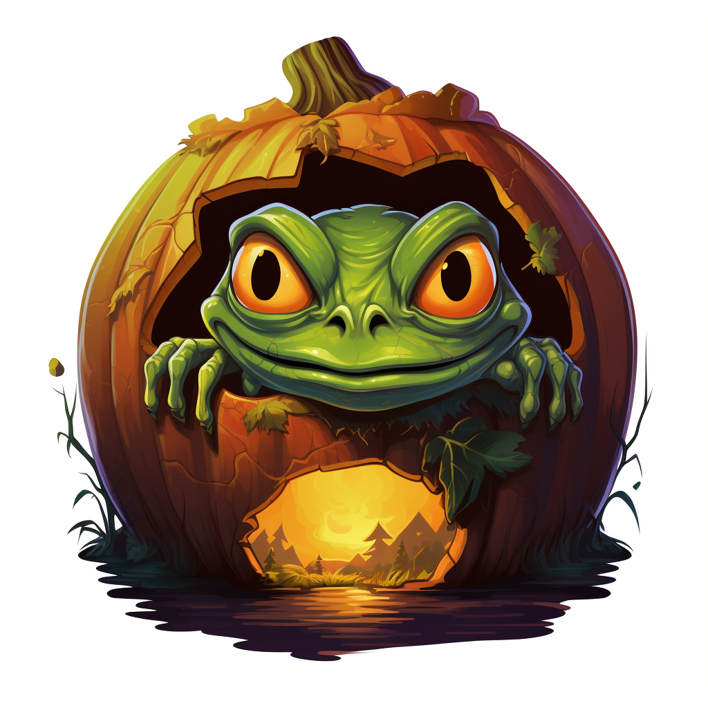 Cartoon frog peeking Jack-o-Lantern