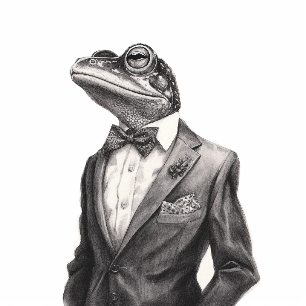 Frog in a suit on white background