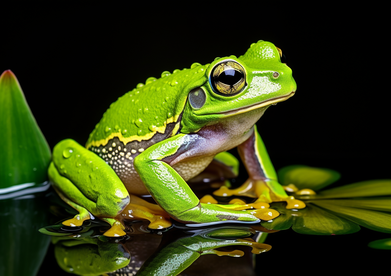 Vibrant Frog hiding on Lily Pad