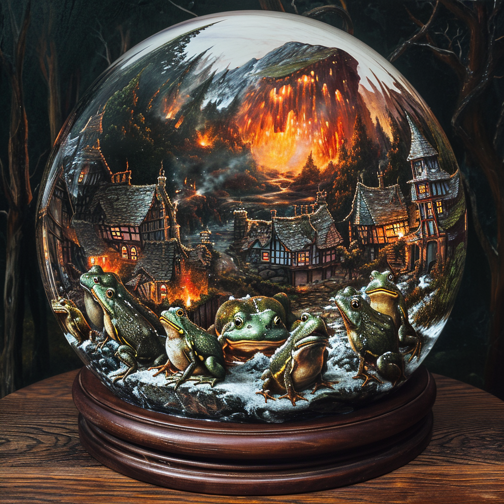 frogs town snowglobe lava detailed