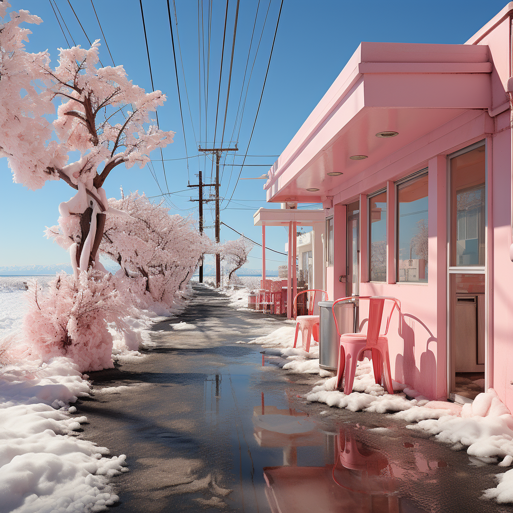 Realistic pink convenience store front