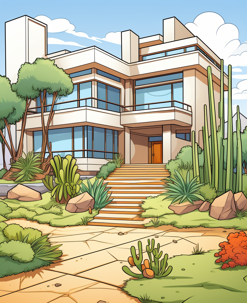 Coloring page of front view Barragan House in the city