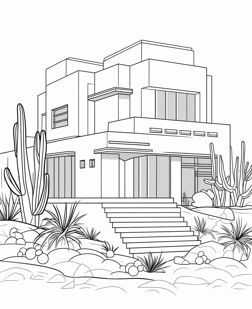 Front View Barragan House Coloring Page for Kids