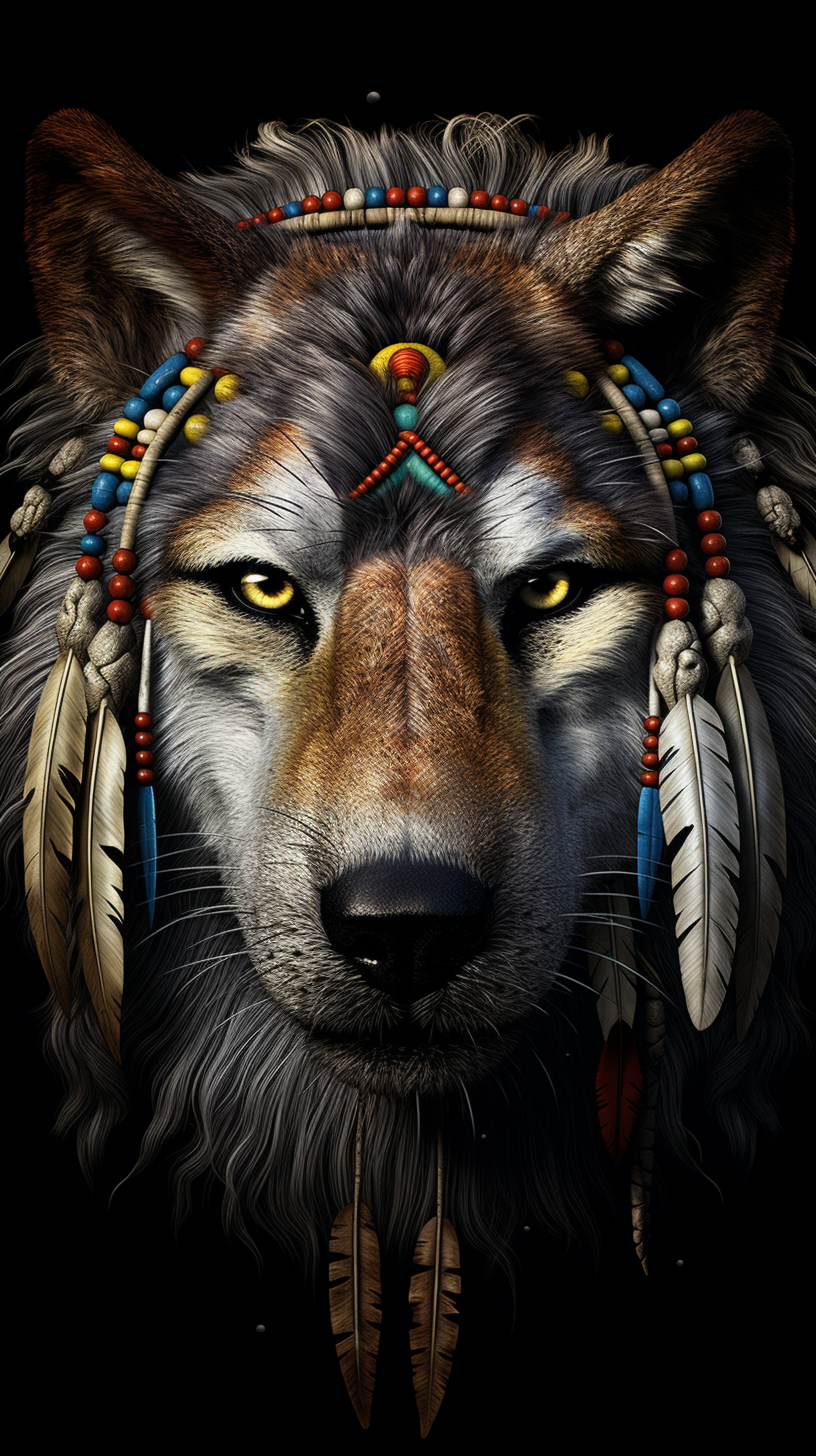 Realistic night tribal wolf art