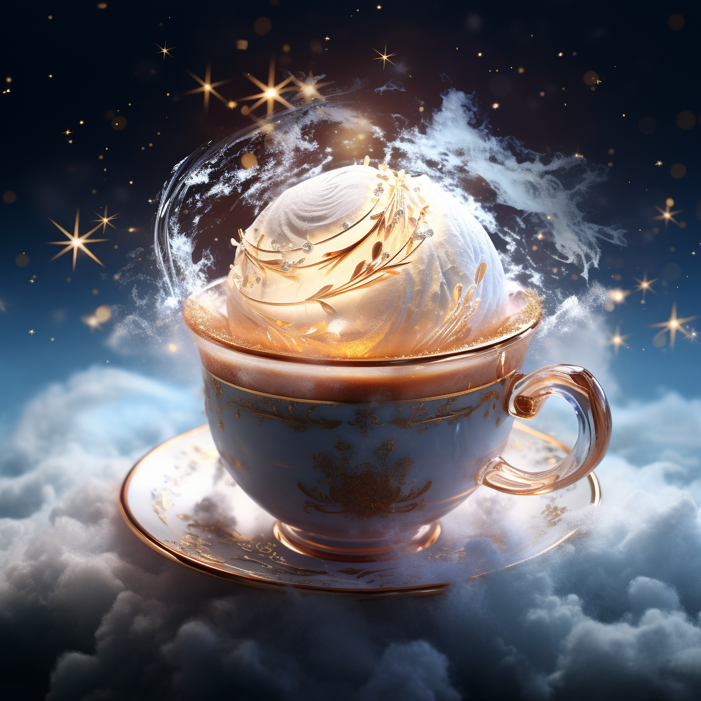 A frosted celestial tea bomb with a Russian sugar ball