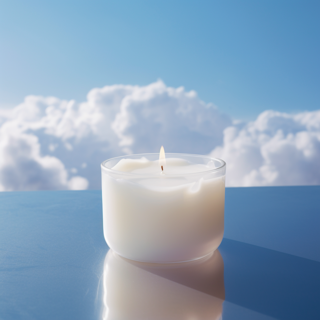 Frosted glass candle against blue sky