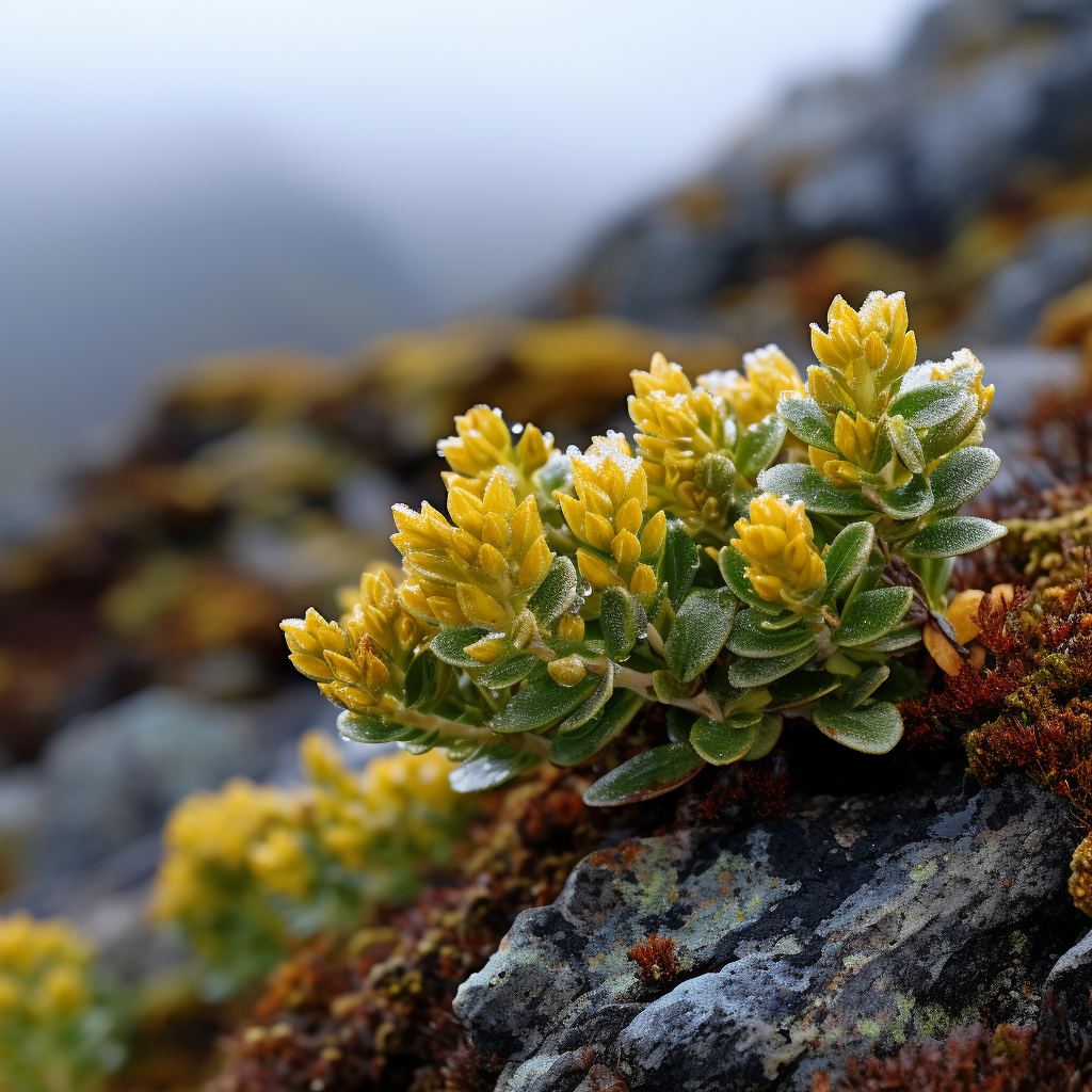 Frosted Rhodiola Rosea Herb on Mountain