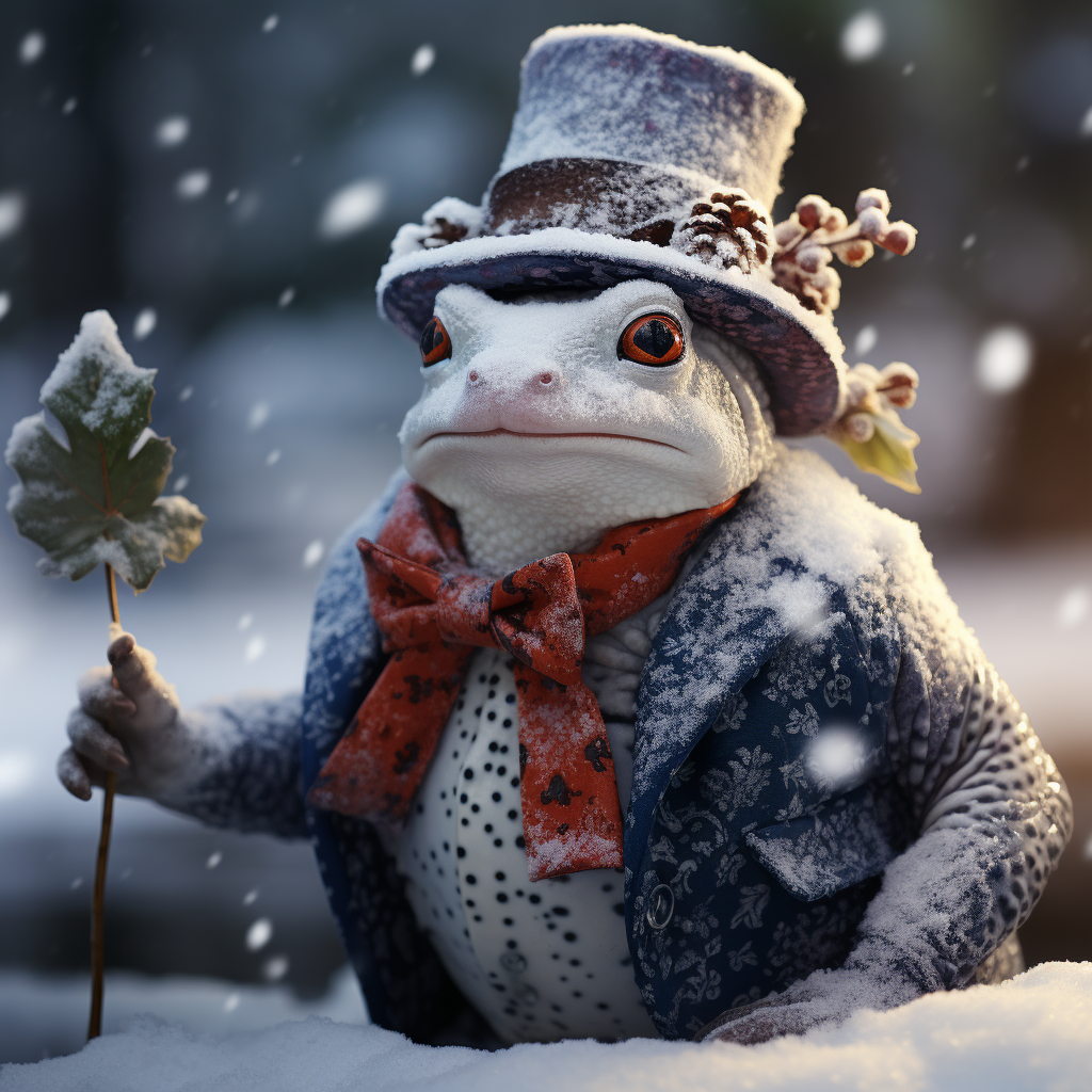 Frosty the Snowman mixed with dart frog