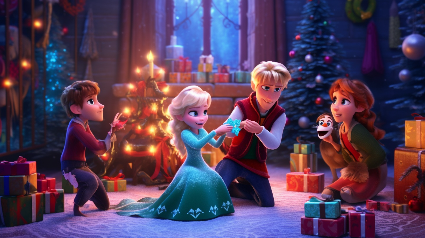 Elsa, Anna, Olaf, and Kristoff having Christmas fun