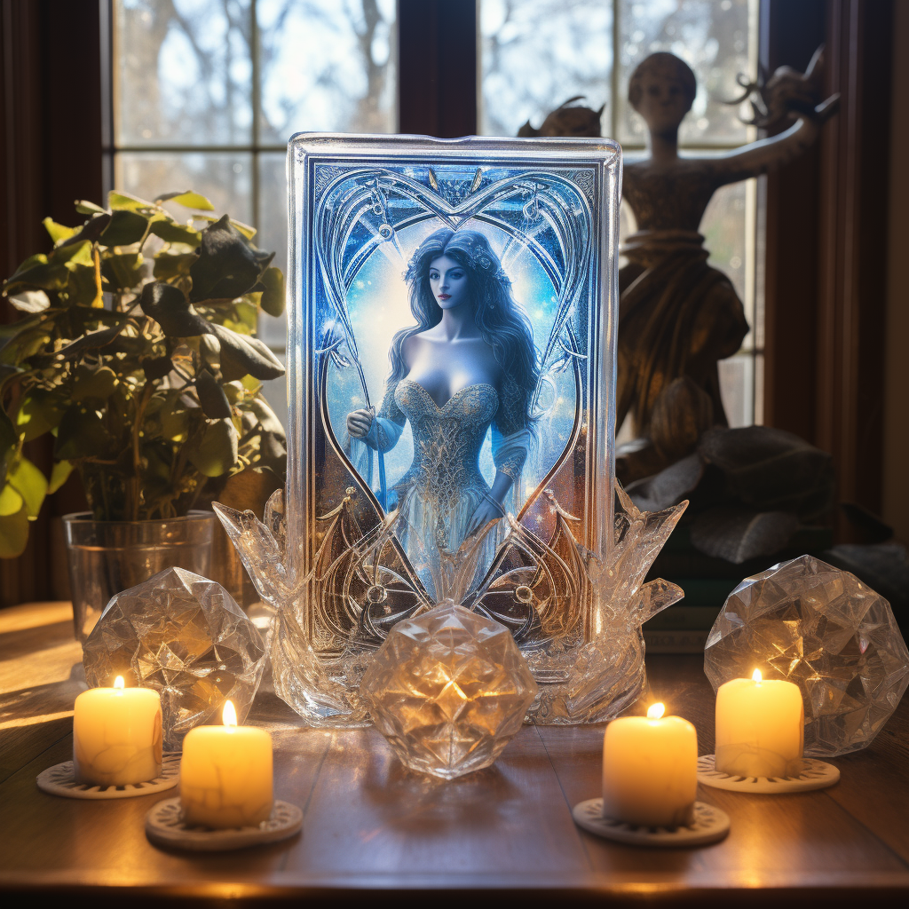 Glowing frozen heart in tarot style