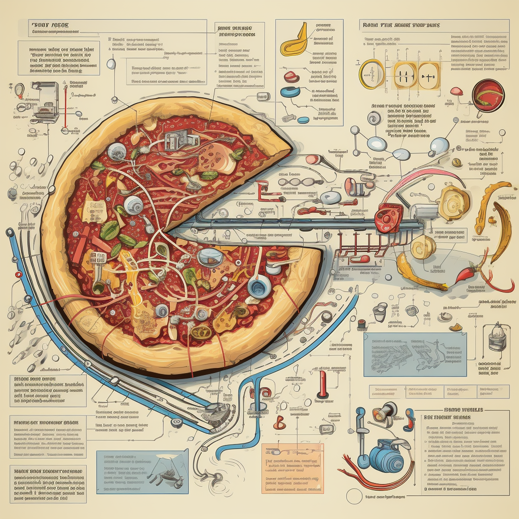 Detailed engineering schematic of frozen pepperoni pizza