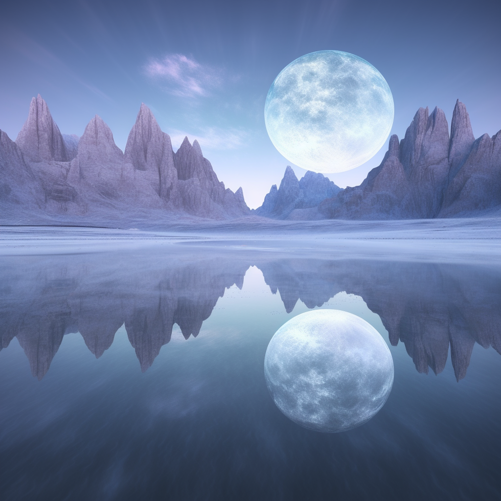 Three moons reflected on frozen lake