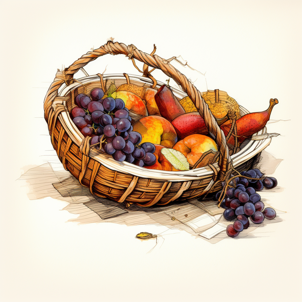 Broken basket with fruit sketch