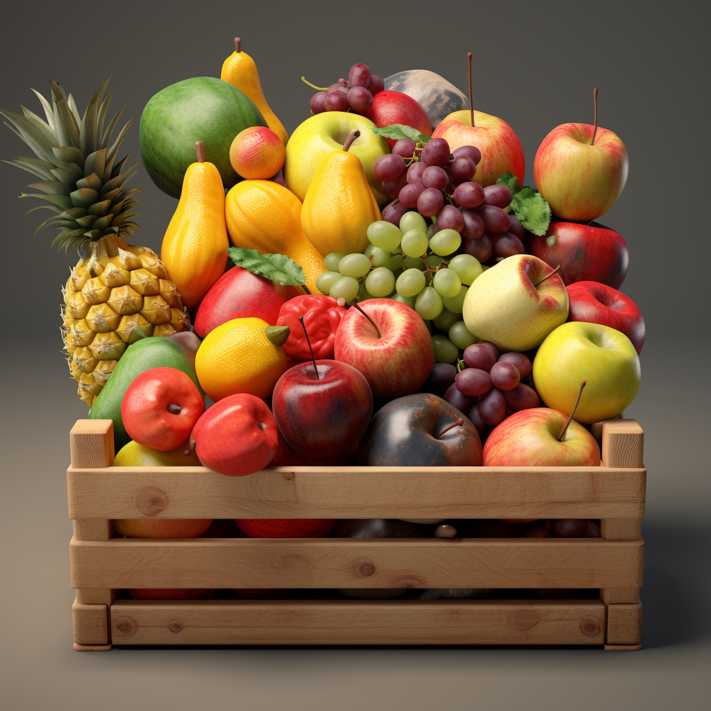 Assorted Fresh Fruits in Wooden Box