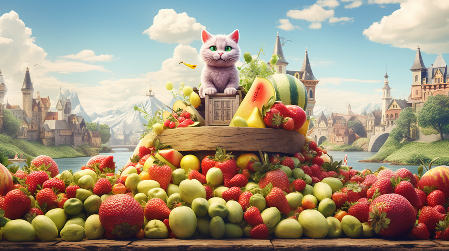 Colorful fruit and adorable cat design