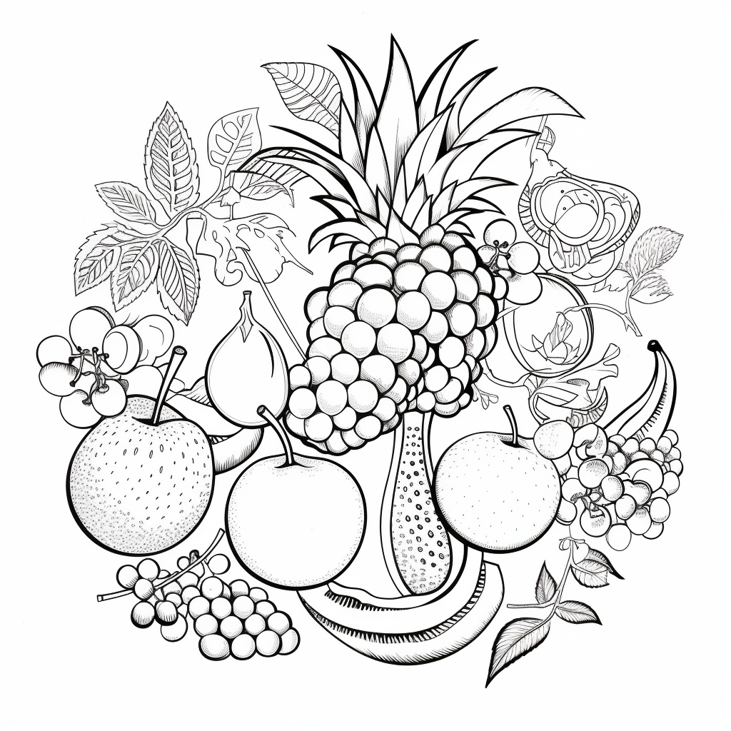 Colorful fruit coloring page for kids