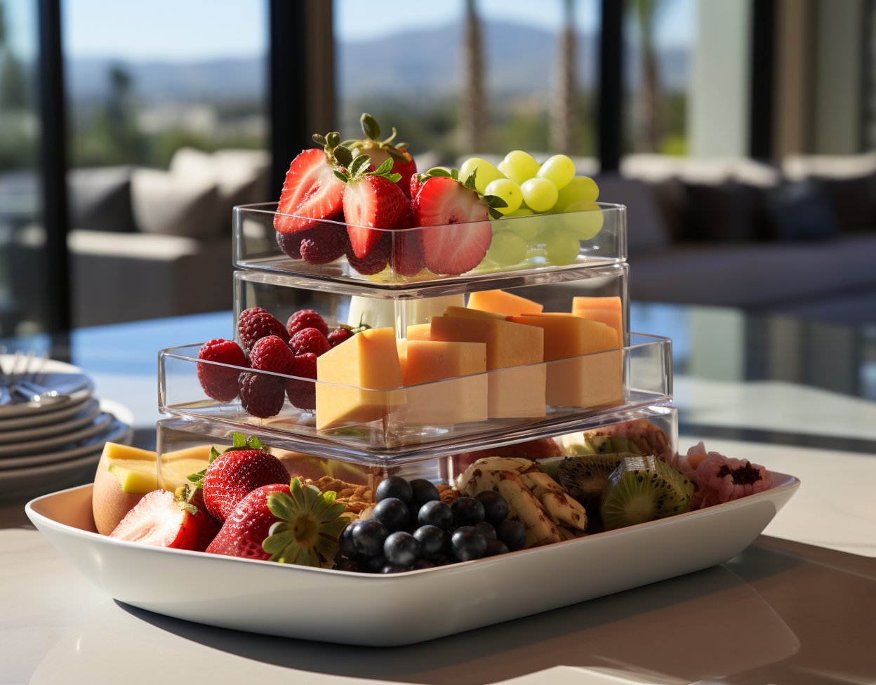 Fruit and Dessert Charcuterie on Glass Plate in Modern Kitchen