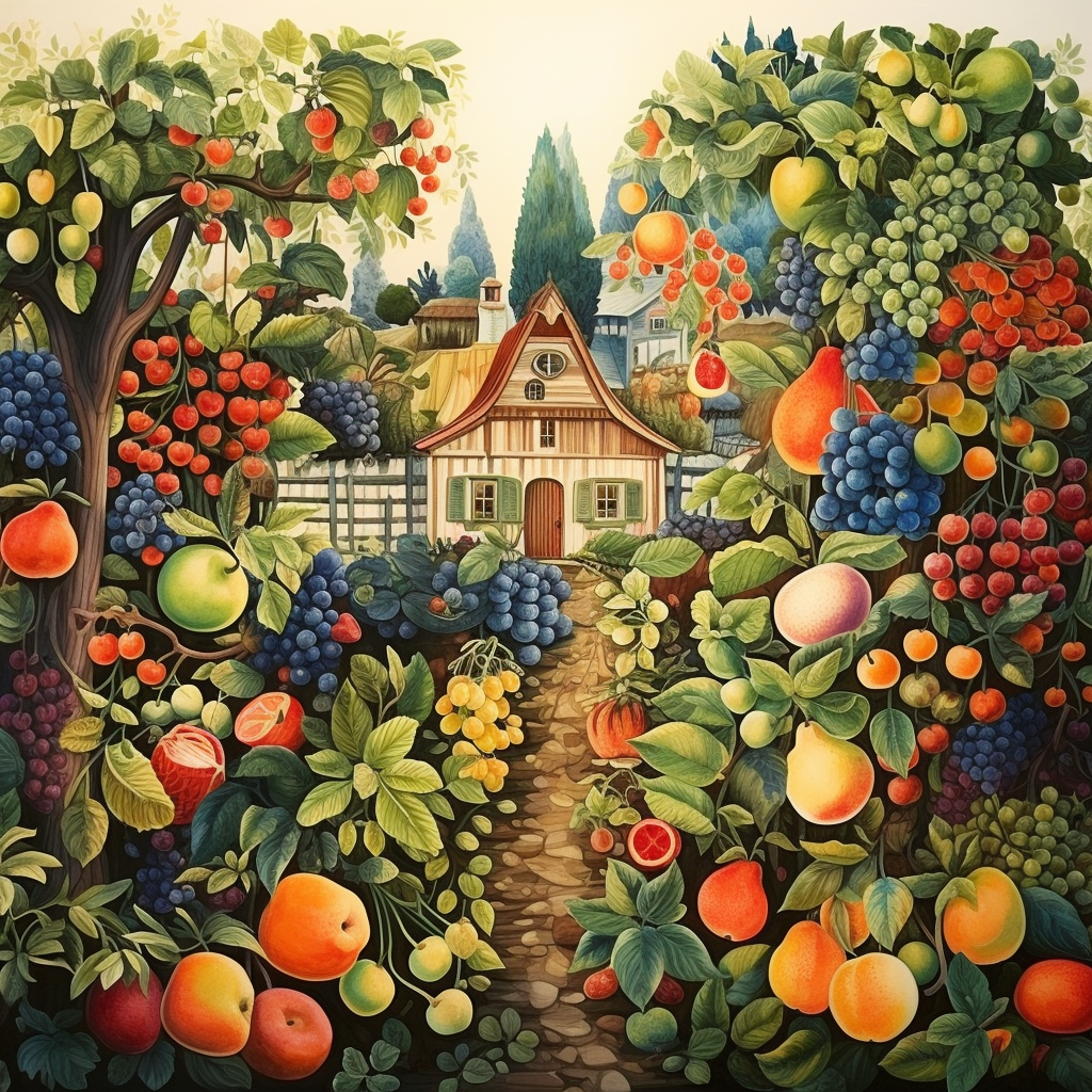 Abundant fruit garden with fresh fruits