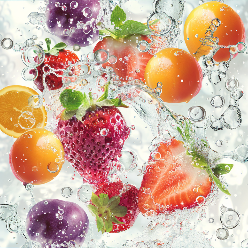 Colorful fruit and bubbles background