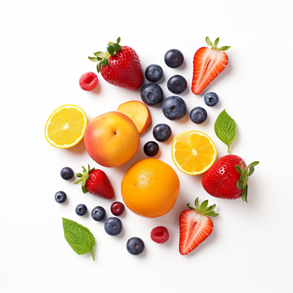 Fresh fruits on white background