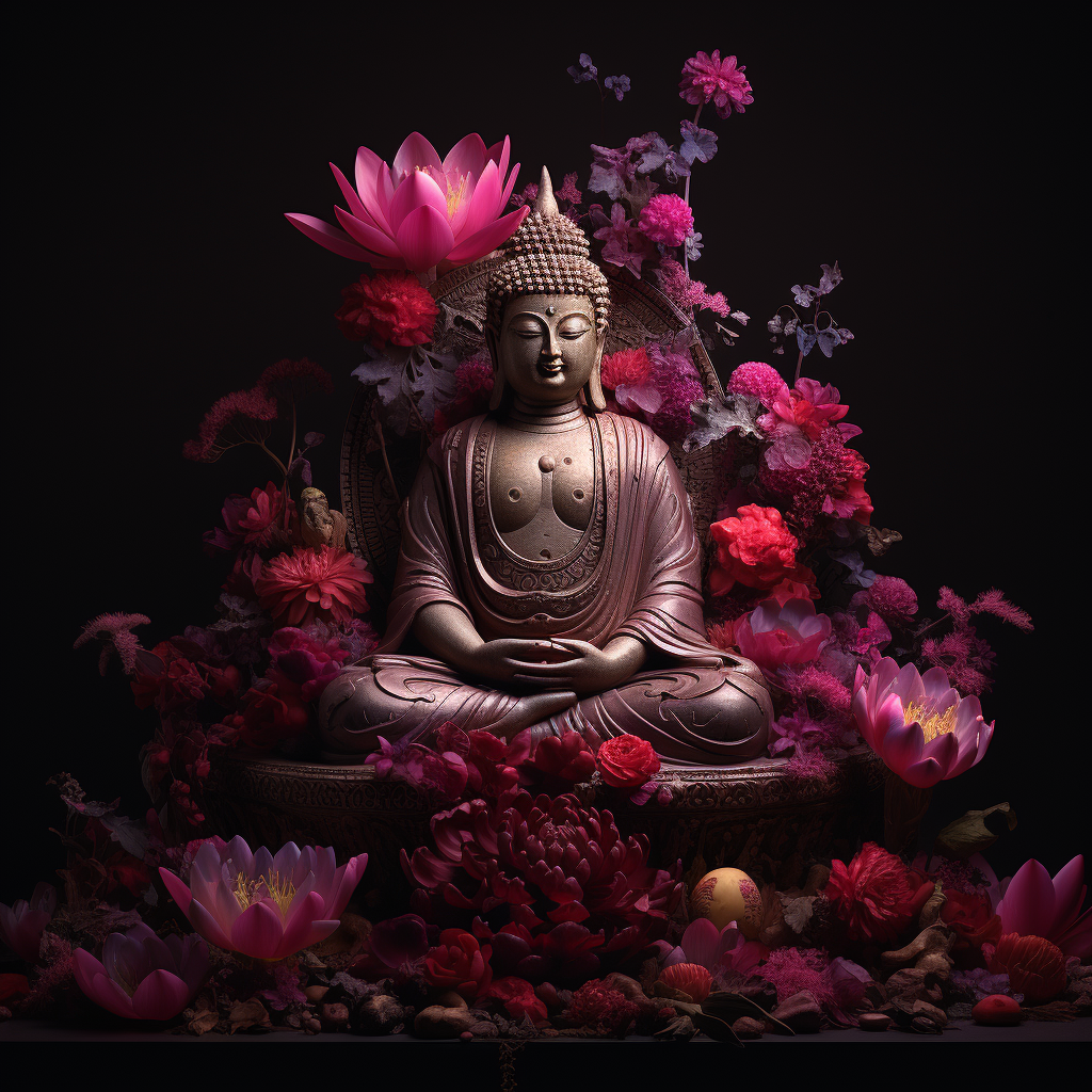 Fuchsia Buddha covered in flowers