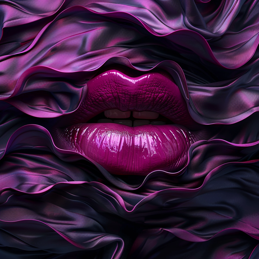 Voluminous fuchsia lips on black