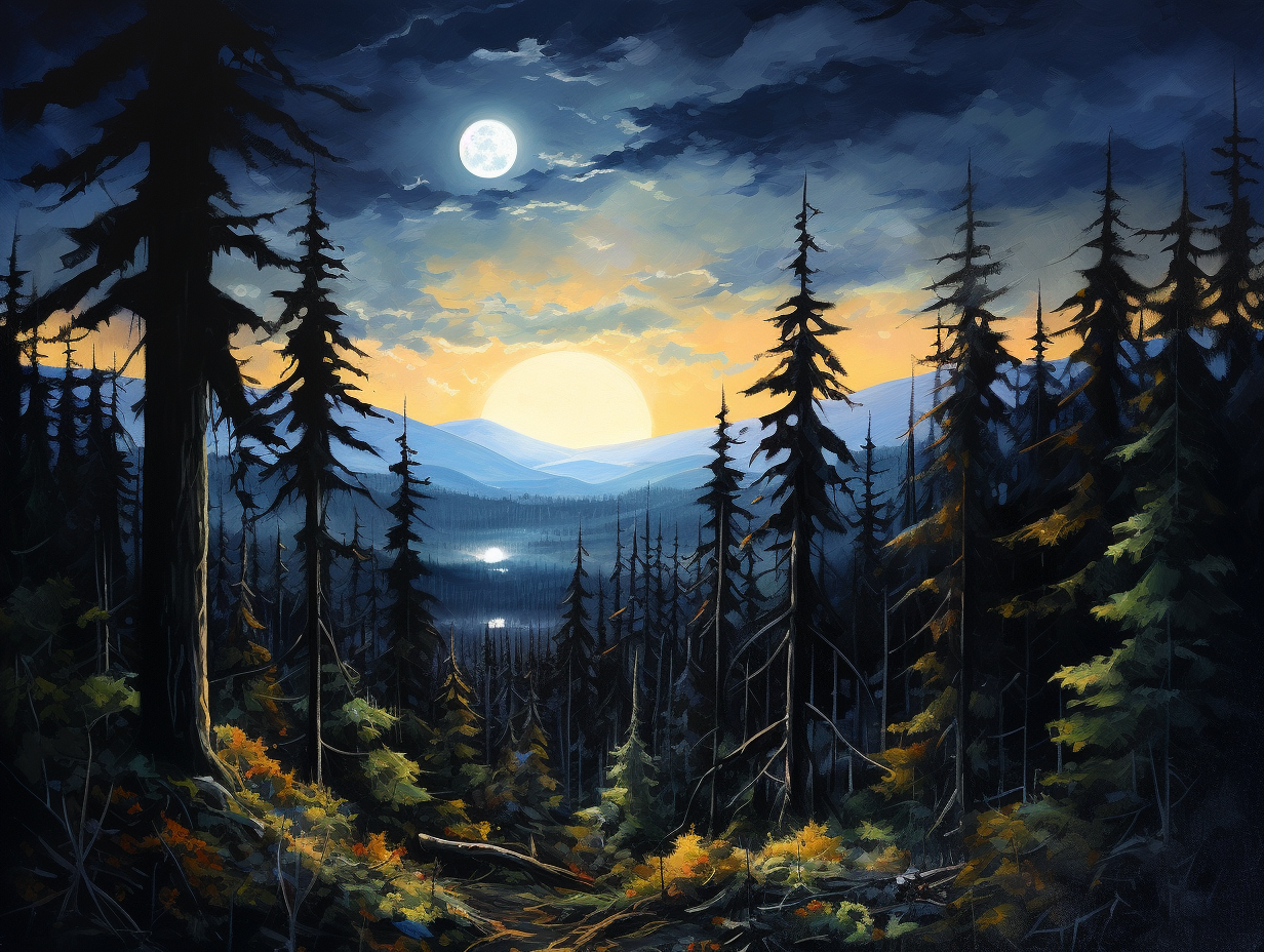 Full moon night in forest landscape