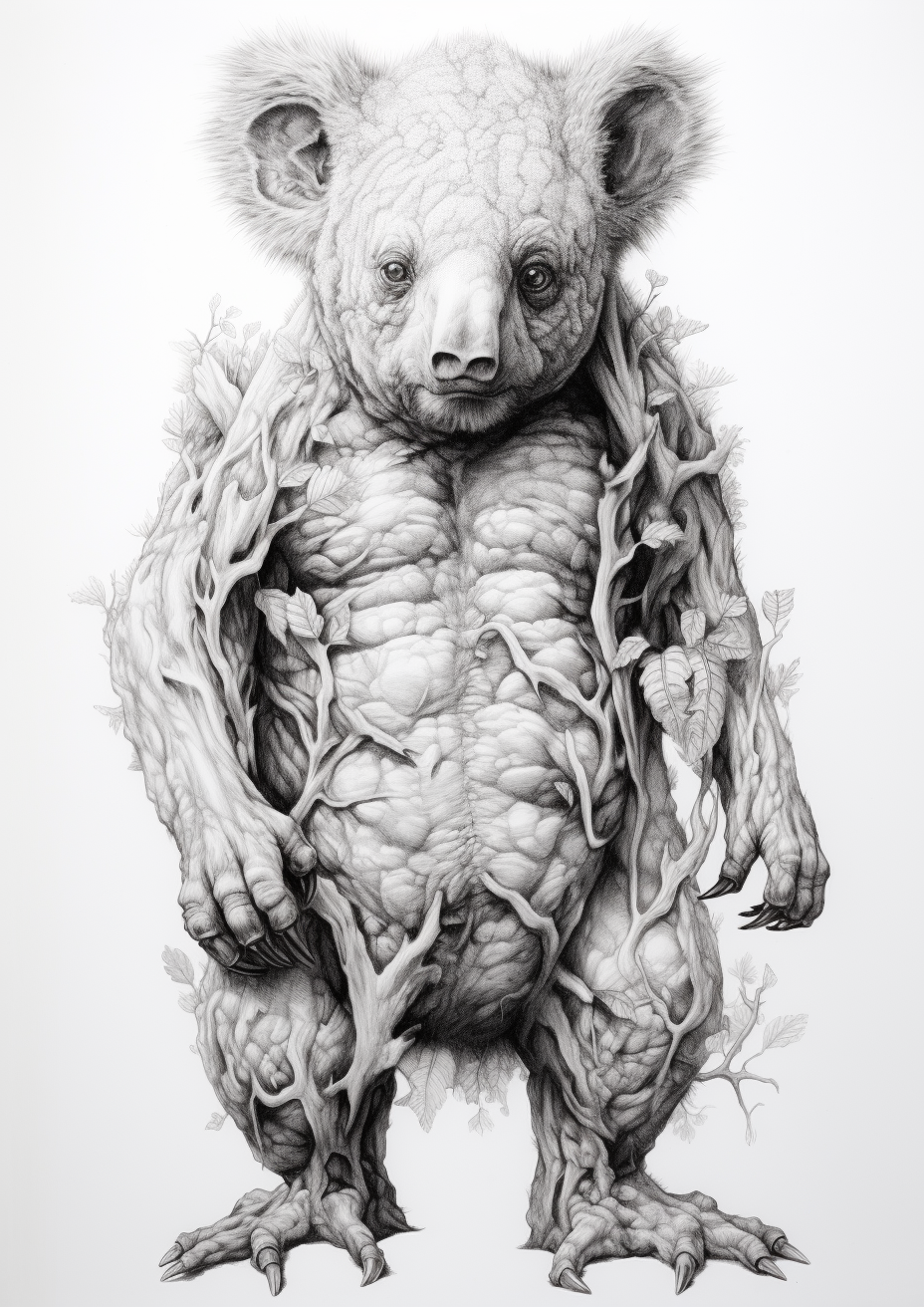 Full Body Koala Monster Pencil Drawing