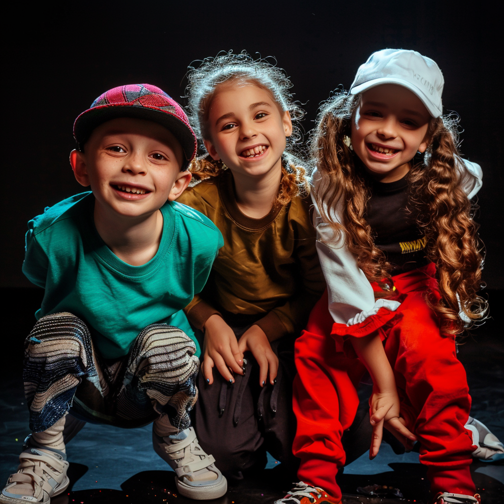 Kids dance in studio