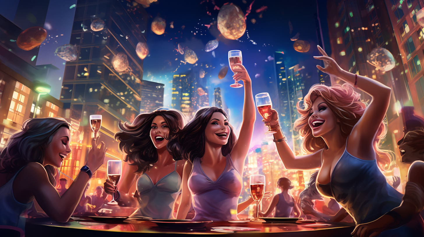 Group of cheerful women enjoying city nightlife