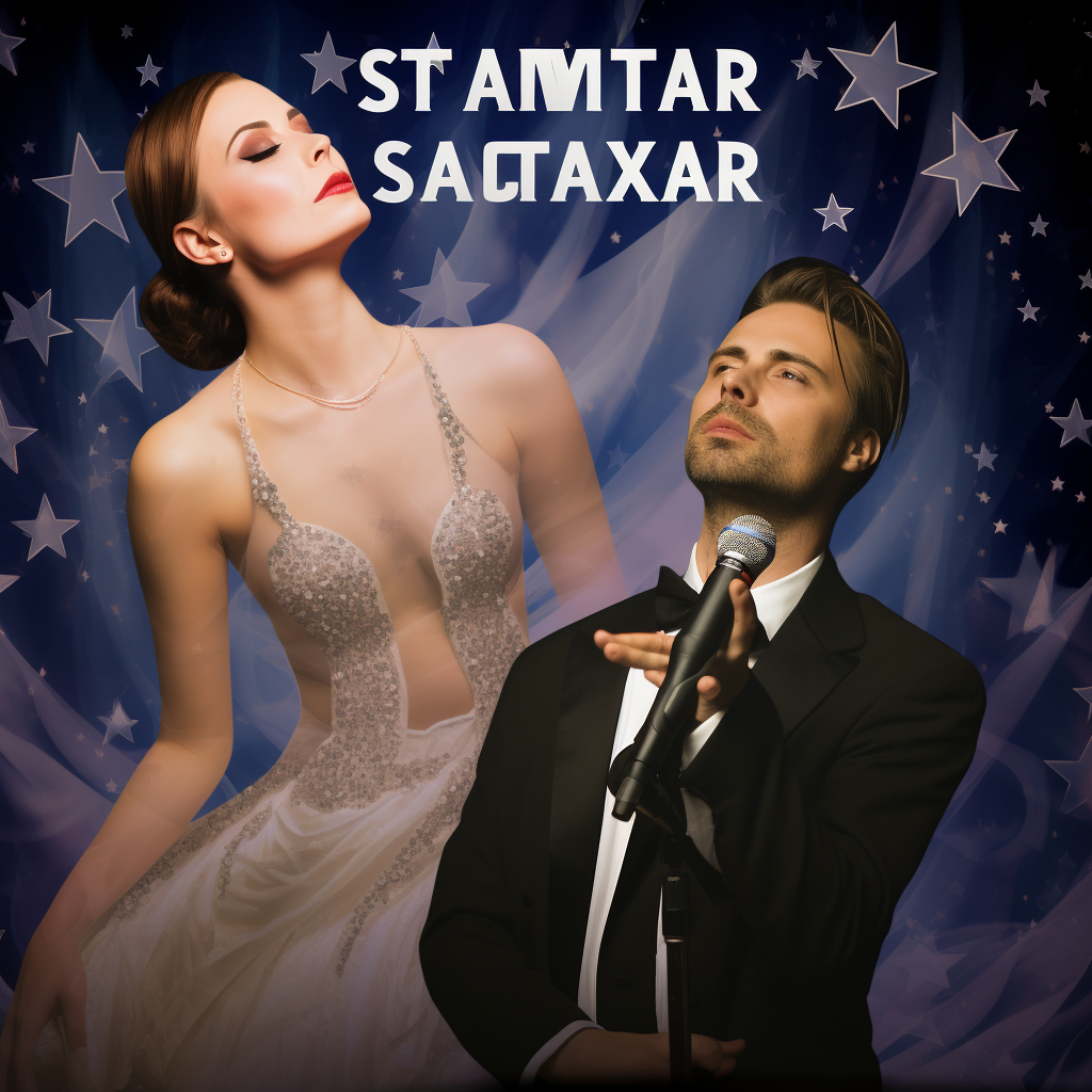 Realistic photo of female vocalist and male magician