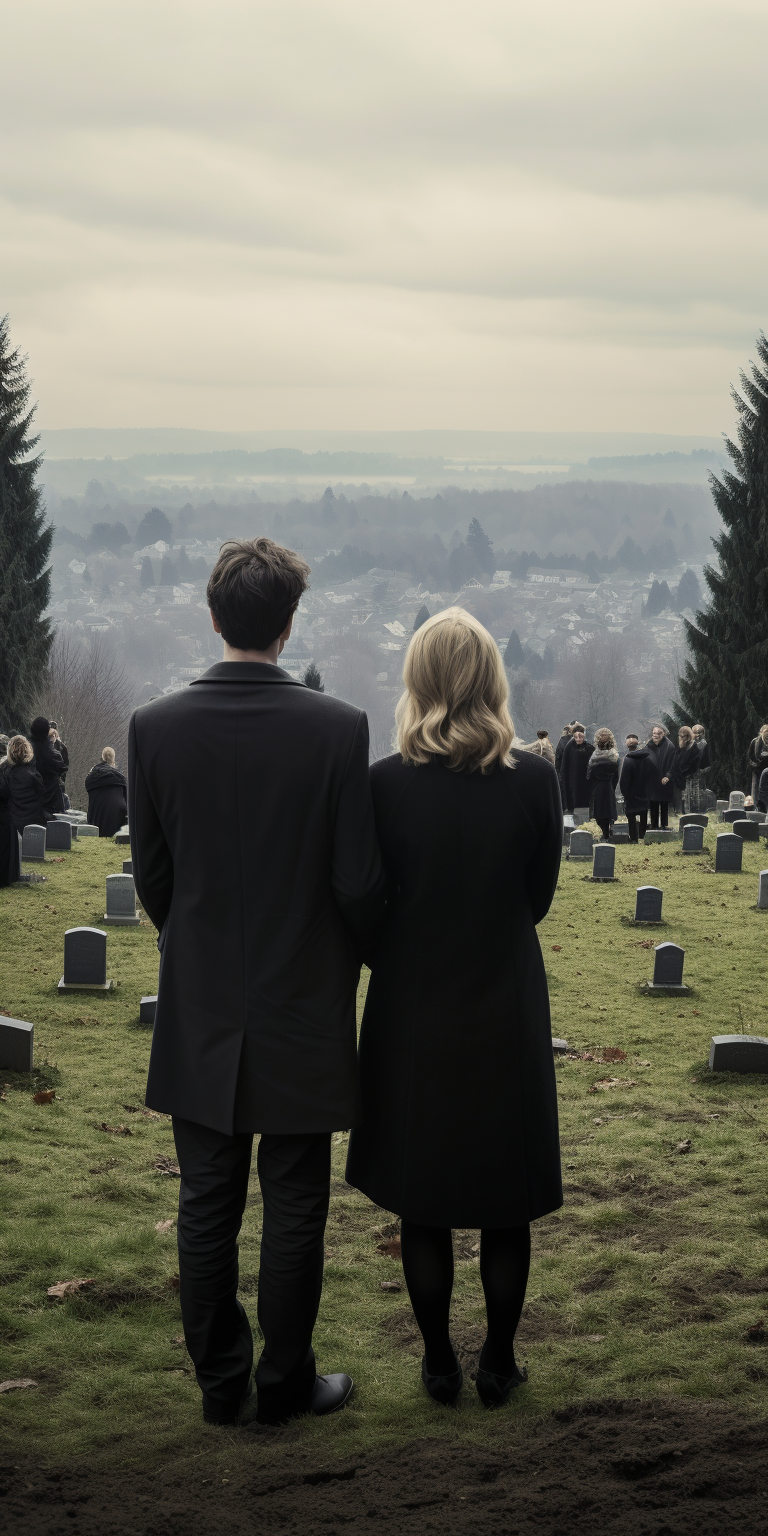 Family bidding farewell in funeral ceremony