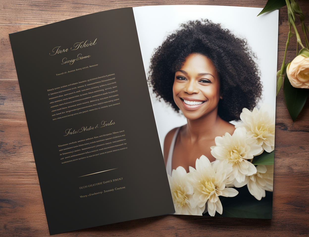 Photorealistic image of biracial black man on funeral program cover