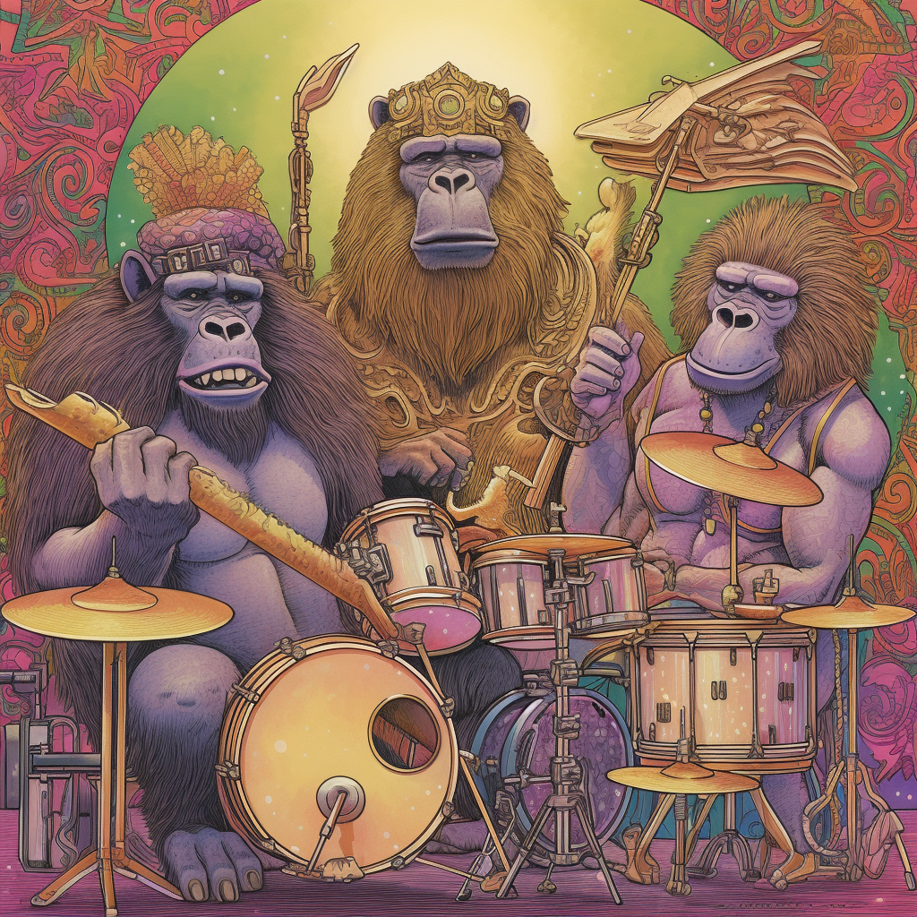 Funky gorillas and lion jamming