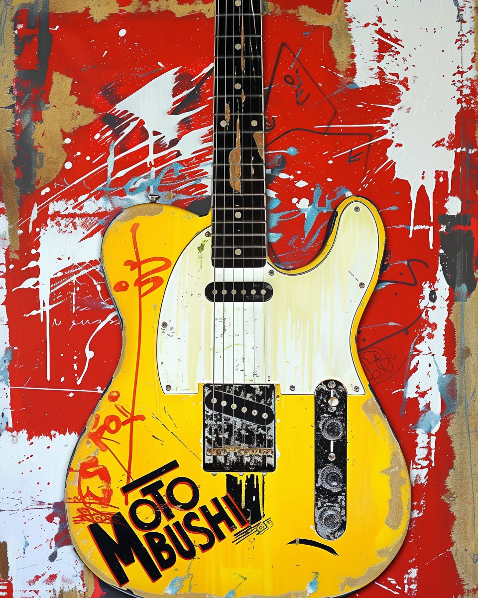 Vintage funky graffiti yellow Fender Telecaster guitar